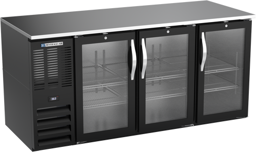 Beverage-Air - 72" Black Food Rated Back Bar Refrigerator w/ 3 Swing Glass Doors - BB72HC-FG-B