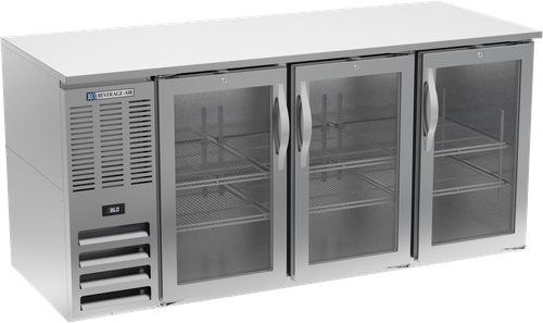 Beverage-Air - 72" Stainless Steel Back Bar w/ 3 Glass Swing Doors - BB72HC-G-S