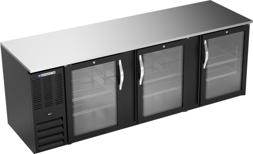 Beverage-Air - 94" Black Back Bar Refrigerator w/ 3 Glass Swing Doors - BB94HC-G-B
