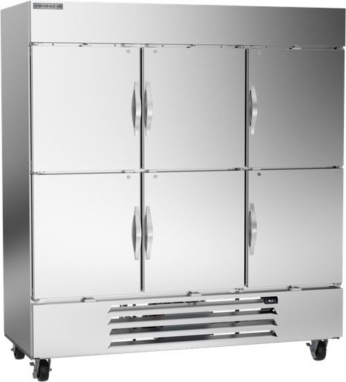 Beverage-Air - 75" Horizon Stainless Steel Reach-In Refrigerator w/ 6 Solid Swing Half Doors - HBR72HC-1-HS