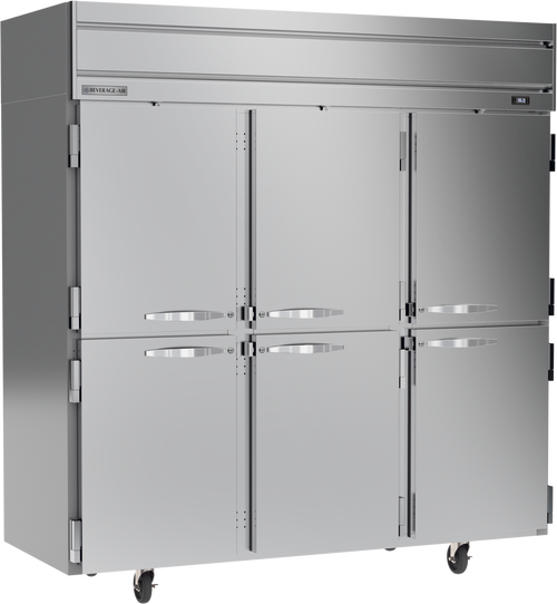 Beverage-Air - 78" Horizon Stainless Steel Reach-In Refrigerator w/ 6 Solid Swing Half Doors - HR3HC-1HS