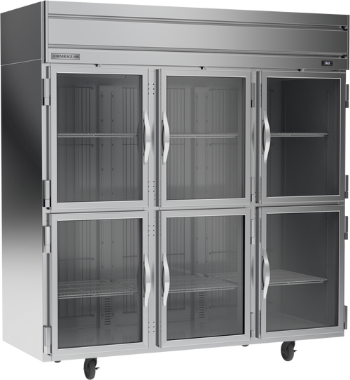 Beverage-Air - 78" Horizon Stainless Steel Reach-In Refrigerator w/ 6 Glass Swing Half Doors - HRP3HC-1HG