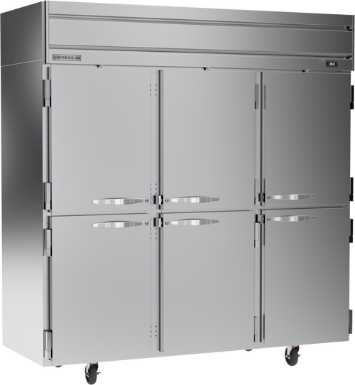 Beverage-Air - 78" Horizon Stainless Steel Reach-In Refrigerator w/ 6 Solid Swing Half Doors - HRPS3HC-1HS