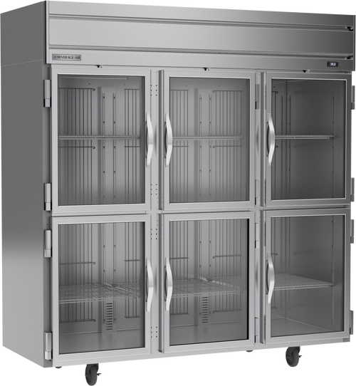 Beverage-Air - 78" Horizon Stainless Steel Reach-In Refrigerator w/ 6 Glass Swing Half Doors - HRS3HC-1HG