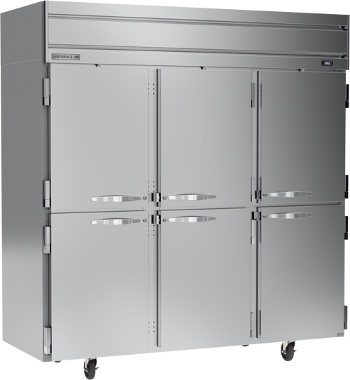 Beverage-Air - 78" Horizon Stainless Steel Reach-In Refrigerator w/ 6 Solid Swing Half Doors - HRS3HC-1HS