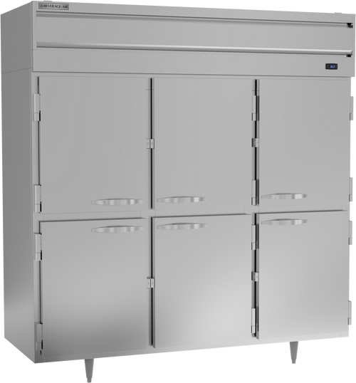 Beverage-Air - 78" P Series Stainless Steel Reach-In Refrigerator w/ 6 Solid Swing Half Doors - PR3HC-1AHS