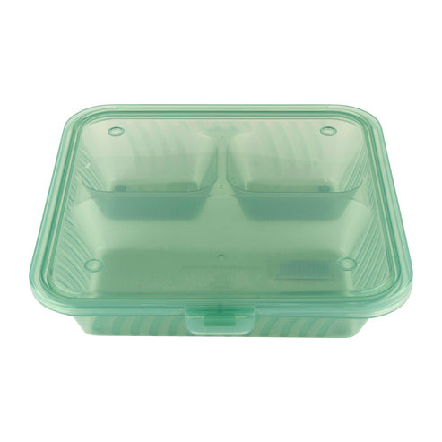 G.E.T - Eco-Takeouts 9" x 9" Jade Polypropylene 3-Compartment Reusable Flat Top Food Container (12 Per Case) - EC-16-JA