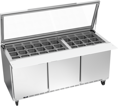 Beverage-Air - 72" Sandwich Prep Table w/ 3 Doors & See-Thru Lid - SPE72HC-30M-STL
