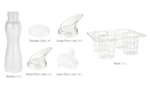 G.E.T - 32 oz Clear Polycarbonate Salad Dressing Kit W/ Rack (25 Piece Set) - SDB-32-PC-SET