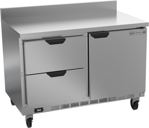 Beverage-Air - 48" Mobile Worktop Refrigerator w/ 2 Drawers, 1 Door & Foamed-In Backsplash - WTRD48AHC-2-FIP