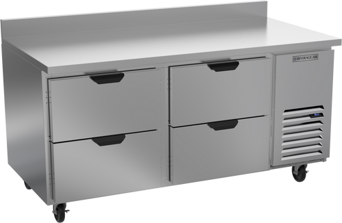 Beverage-Air - 67" Mobile Worktop Refrigerator w/ 4 Drawers & Foamed-In Backsplash - WTRD67AHC-4