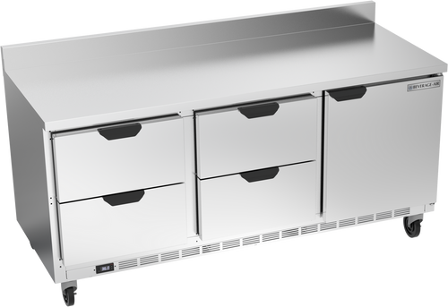 Beverage-Air - 72" Mobile Worktop Refrigerator w/ 4 Drawers, 1 Door & Foamed-In Backsplash - WTRD72AHC-4-FIP