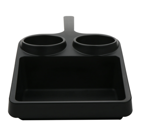 G.E.T - Serving Trays 16.75" x 8.7" Black Window Service Tray W/ Single Handle & Double Cup Holder (6 Per Case) - WST-1-BK