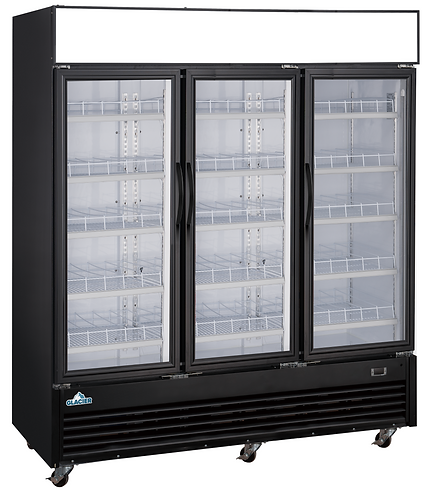 Glacier - 78" Black Merchandiser Refrigerator w/ 3 Glass Swing Doors - GM-69R