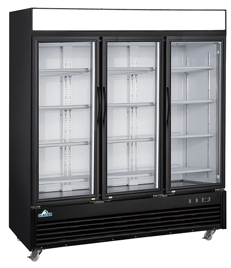 Glacier - 78" Black Merchandiser Freezer w/ 3 Glass Swing Doors - GM-3F