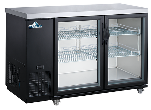 Glacier - 61" Black Back Bar Cooler w/ 2 Glass Swing Doors - GBB-61G