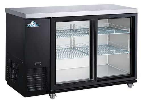 Glacier - 61" Black Back Bar Cooler w/ 2 Glass Sliding Doors - GBB-61GSD