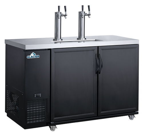 Glacier - 61" Black Dual Tap Kegerator w/ 2 Solid Swing Doors - GDD-61