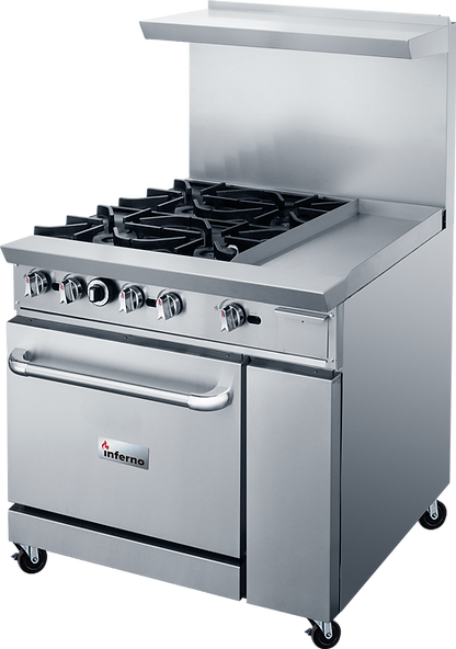Inferno - 36" Natural Gas Range w/ 4 Open Burners & 12" Griddle - IR36-4B-12G