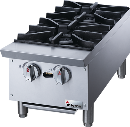 Inferno - 12" Natural Gas Hotplate w/ 2 Open Burners & LP Conversion Kit - IHP-2