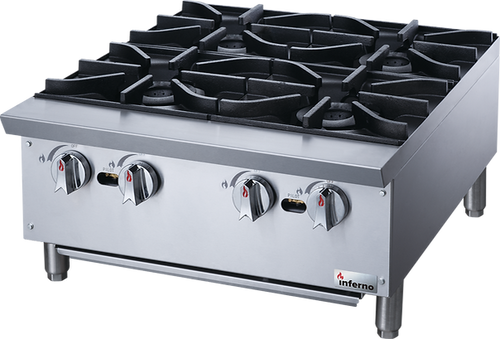 Inferno - 24" Natural Gas Hotplate w/ 4 Open Burners & LP Conversion Kit - IHP-4