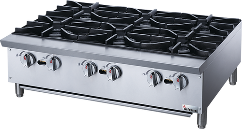Inferno - 36" Natural Gas Hotplate w/ 6 Open Burners & LP Conversion Kit - IHP-6