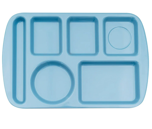 G.E.T - School Trays 14.6" x 9.75" French Blue Left Handed 6-Compartment Tray (12 Per Case) - TL-151-FB