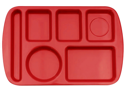 G.E.T - School Trays 14.6" x 9.75" Red Left Handed 6-Compartment Tray (12 Per Case) - TL-151-R