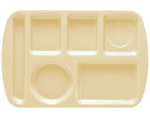 G.E.T - School Trays 14.6" x 9.75" Tan Left Handed 6-Compartment Tray (12 Per Case) - TL-151-T