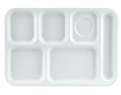 G.E.T - School Trays 14.25" x 9.75" White Right Handed 6-Compartment Tray (12 Per Case) - TR-153-W