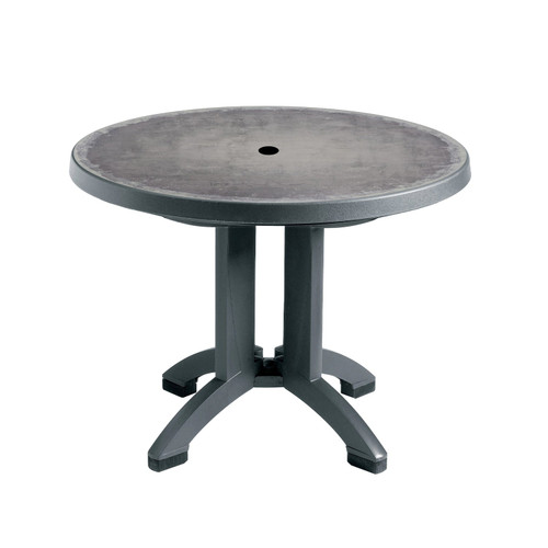 Grosfillex - Aquaba 38" Zinc/Charcoal Round Dining Height Folding Table - US921002