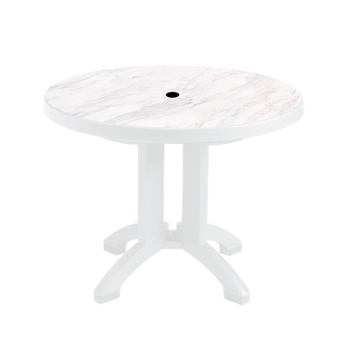 Grosfillex - Aquaba 38" Marble White/White Round Dining Height Folding Table - US921004