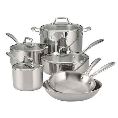 Tramontina - 10 PC Try Ply Stainless Steel Cookware Set with  Glass Lids
