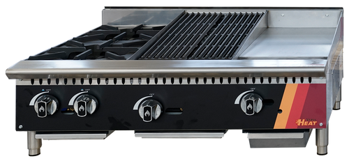 EFI Sales - 36" Natural Gas Cooktop w/ 12" Griddle, 12" Hotplate & 12" Charbroiler - HCT36-12HP-CH-GMN