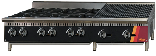 EFI Sales - 60" Natural Gas Cooktop w/ 24" Charbroiler & 36" Hotplate - HCT60-36HP-24CH-N