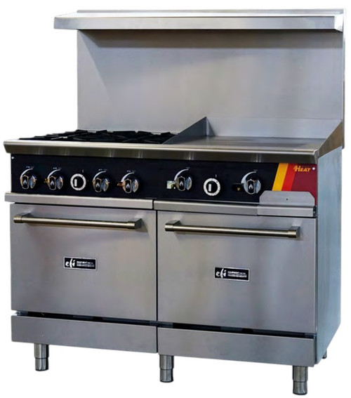 EFI Sales - 48" Natural Gas Range w/ 2 Ovens, 4 Open Burners & 24" Griddle - HRG48-24GM-4B-N