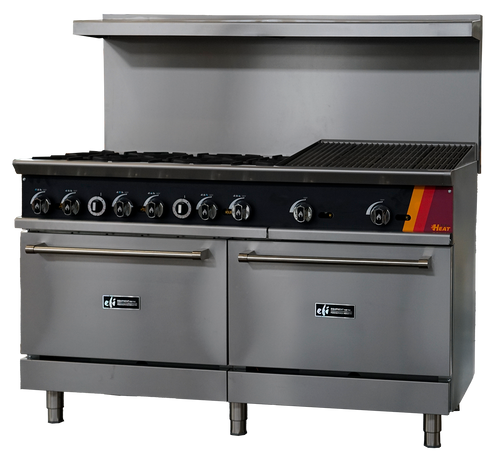 EFI Sales - 60" Natural Gas Range w/ 2 Ovens, 6 Open Burners & 24" Charbroiler - HRG60-24CH-6B-N