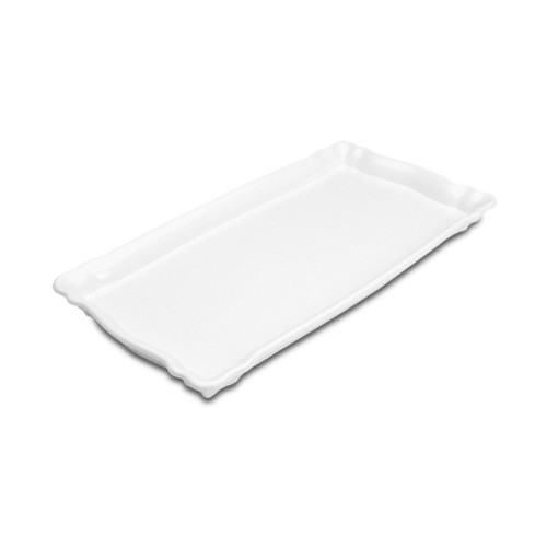 Delfin - Cafe 15" x 8" White Melamine Rectangle Tray (10 Per Case) - DFTRC158CF020