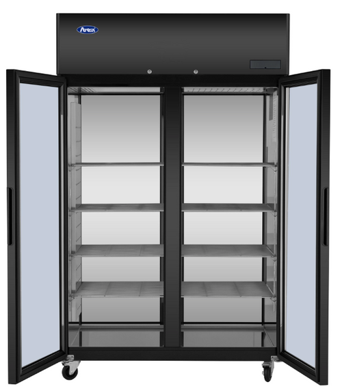 Atosa - 52" Black Pass-Thru Refrigerator w/ Front & Rear Glass Doors - PLUS-F2B-GD-S-PT