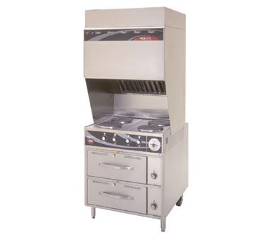 Wells - Ventless Cooking System w/ Drawer Warmer Base & 4 Hot Plates 208-240V/3Ph - WV4HFRW