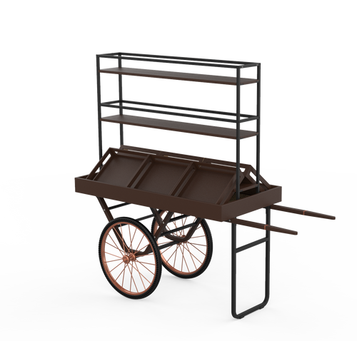 Mogogo - Cantine 79.5" x 29.8" x 95.5" Dark Brown Bamboo Cart W/ Shelves, Crates & Copper Wheels - MGCCNT02DPXX