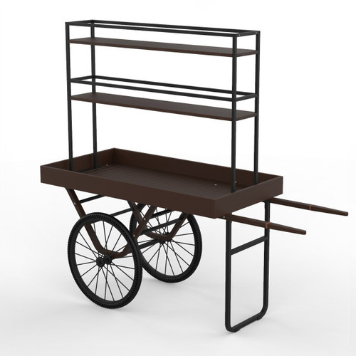 Mogogo - Cantine 79.5" x 29.8" x 95.5" Dark Cart Bamboo W/ Shelves & Black Wheels - STE-MGCCNT01DPXX