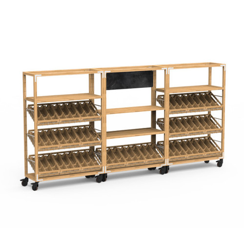 Mogogo - Canvas 145" x 18" x 73.4" Bamboo / Brushed Stainless Steel Wine Display Rack W/ Casters - MGCCAN06NSXW
