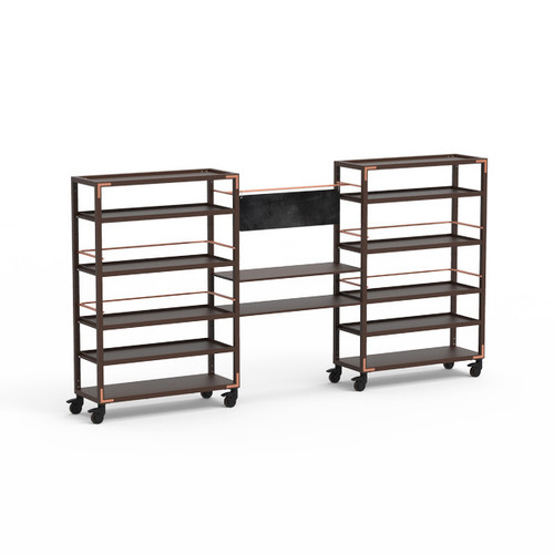 Mogogo - Canvas 141.5" x 18" x 73" Dark Brown Bamboo / Brushed Copper Back Bar Unit W/ Casters - MGCCAN05DCXW