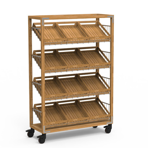 Mogogo - Canvas 48.5" x 18" x 73" Bamboo / Stainless Steel Angled Shelf Unit W/ Casters - MGCCAN12NSXW