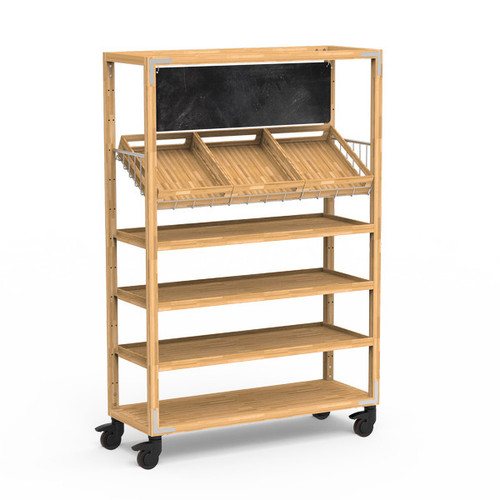 Mogogo - Canvas 48.5" x 18" x 73" Bamboo / Brushed Stainless Steel Grab & Go Unit W/ Sign & Casters - MGCCAN03NSXW