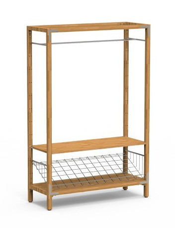 Mogogo - Canvas 48.5" x 18" x 73" Bamboo / Brushed Stainless Steel Coat Rack - MGCCAN11NSXF