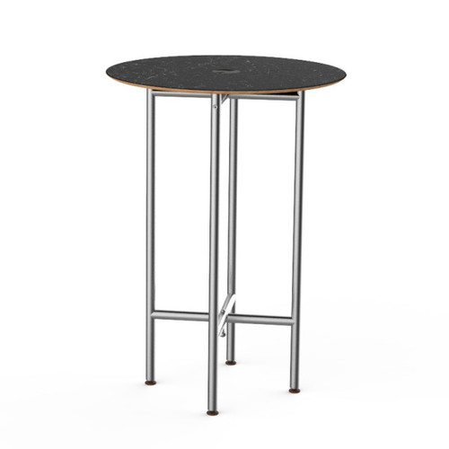 Mogogo - Clix 30" x 30" x 42" Black Marble / Brushed Stainless Steel Round Catering Table - MGCCZR01MSXX