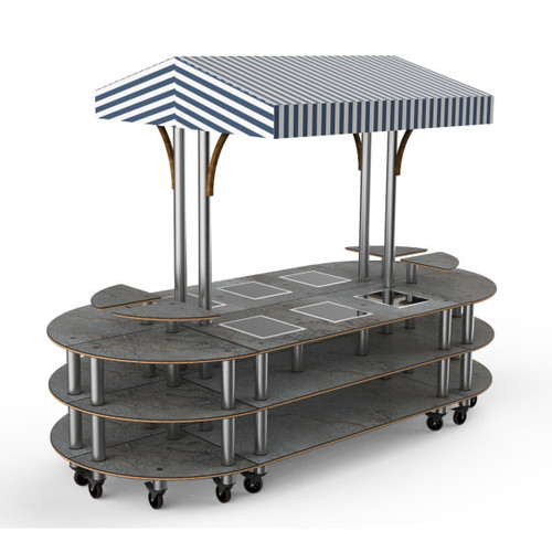Mogogo - Modular 130" x 59" x 96" Grey Slate / Brushed Stainless Steel Warming Induction Market Station W/ Canopy & Casters - MGCMLD03GSWW