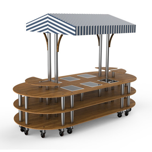 Mogogo - Modular 130" x 59" x 96" Bamboo / Brushed Stainless Steel Warming Induction Market Station W/ Canopy & Casters - MGCMLD03BSWW